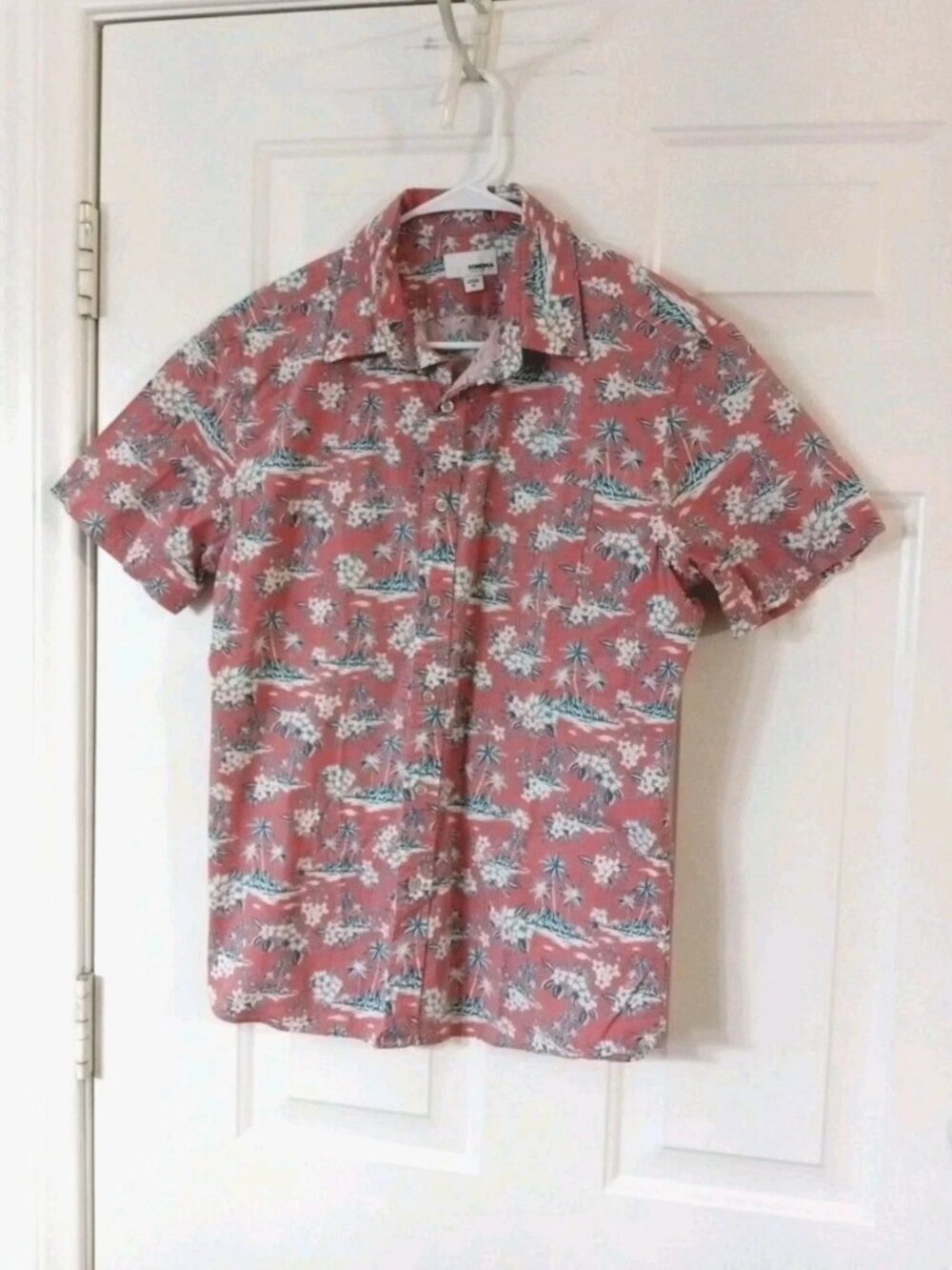 Sonoma Button Down Short Sleeve Pink Hawaiian Shirt Palm Trees Men's Medium